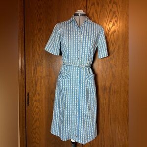 Vintage Ann Taylor Striped Blue and White Midi Dress.